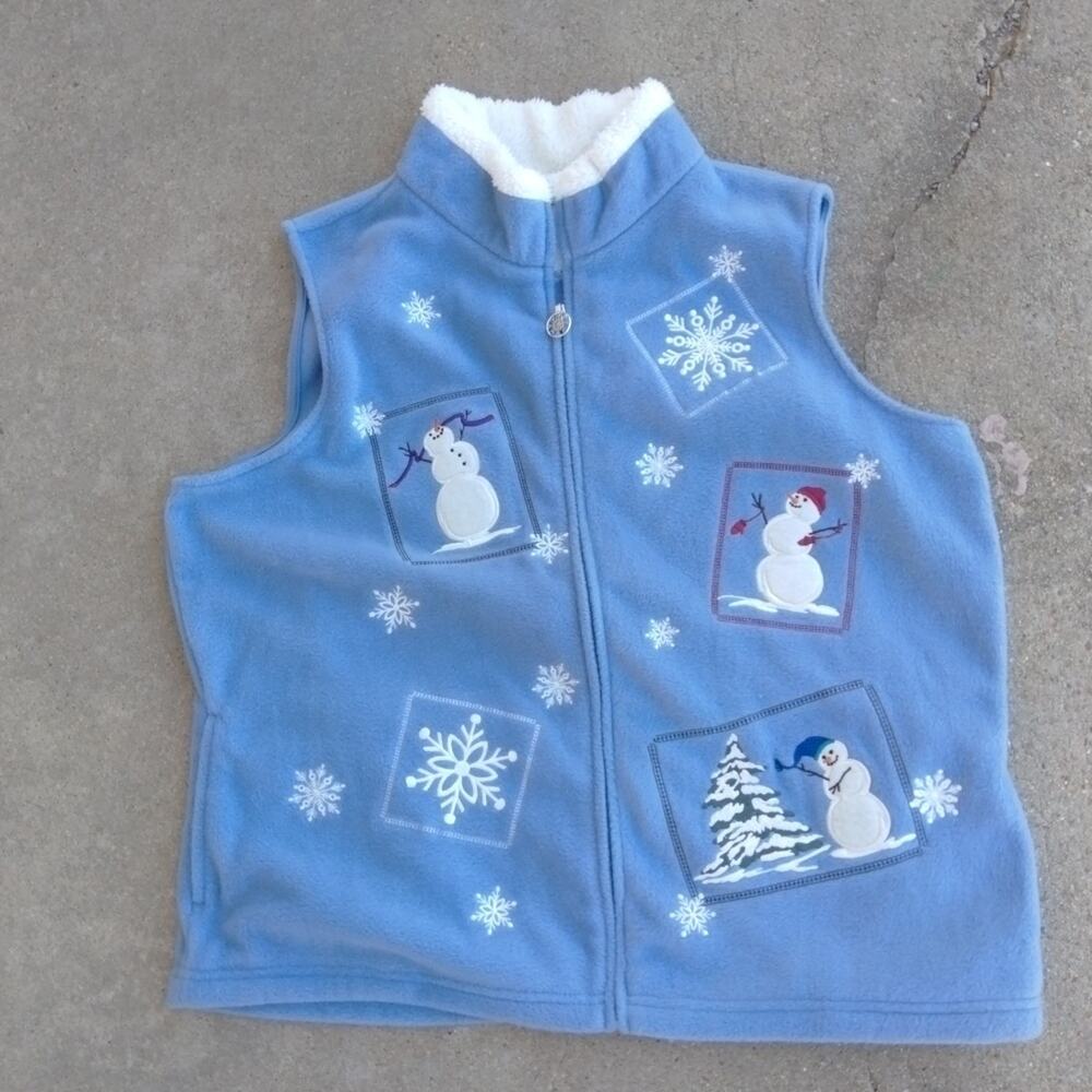 Vintage Croft Borrow Christmas Novelty Sweater Vest L Snowman Holiday Zip Winter
